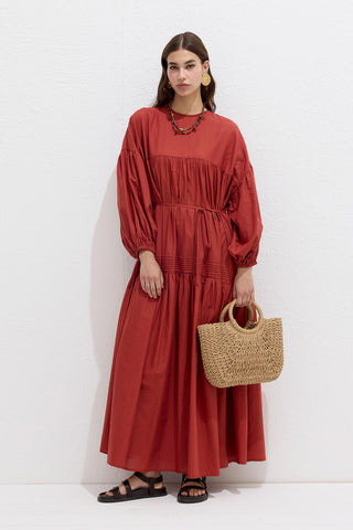 Gathered Oversized Voile Dress Orange