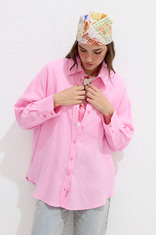 Lightweight Linen Oversized Shirt Pink