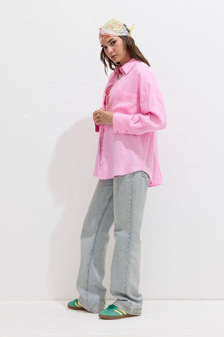 Lightweight Linen Oversized Shirt Pink