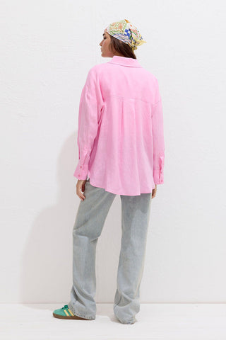 Lightweight Linen Oversized Shirt Pink