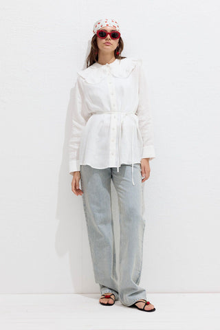 Linen Shirt With Collar Detail Ecru