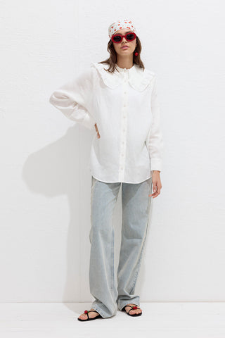 Linen Shirt With Collar Detail Ecru