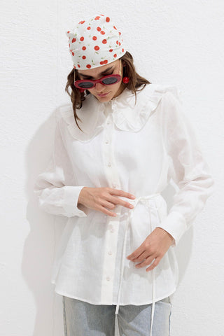 Linen Shirt With Collar Detail Ecru