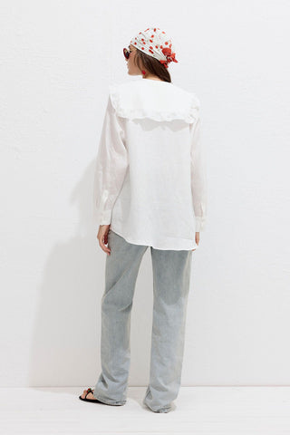 Linen Shirt With Collar Detail Ecru