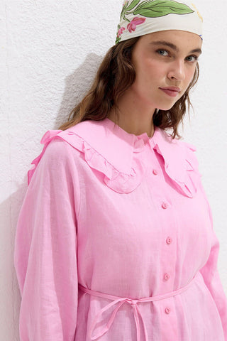 Linen Shirt With Collar Detail Pink