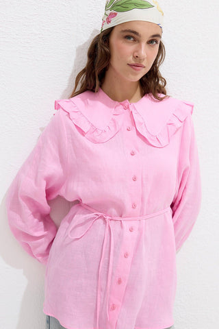 Linen Shirt With Collar Detail Pink