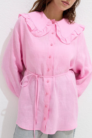 Linen Shirt With Collar Detail Pink