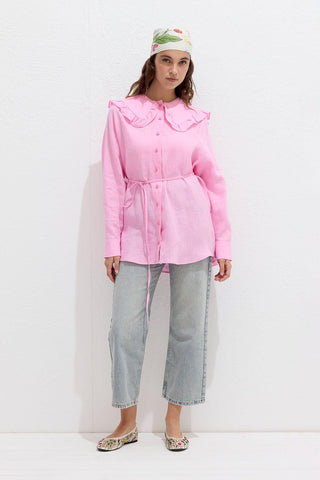 Linen Shirt With Collar Detail Pink