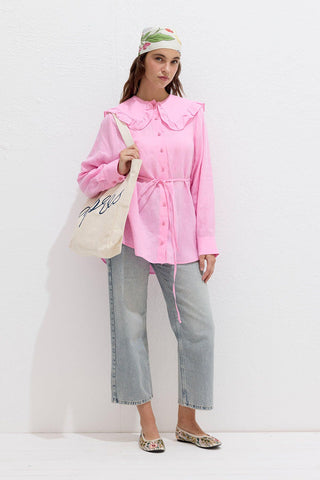 Linen Shirt With Collar Detail Pink