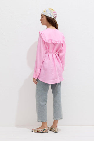 Linen Shirt With Collar Detail Pink