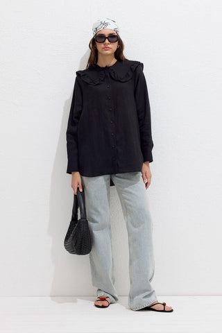 Linen Shirt With Collar Detail Black