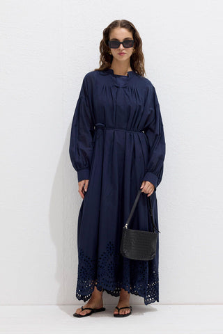 Embroidered Broderie Dress Navy Blue