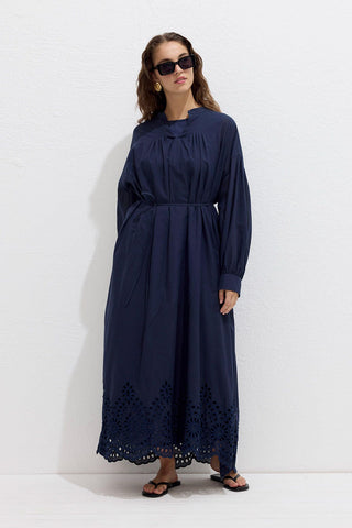 Embroidered Broderie Dress Navy Blue