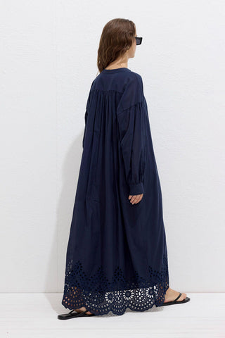 Embroidered Broderie Dress Navy Blue