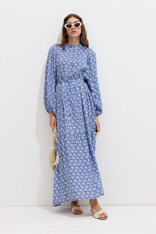 Viscose Balloon Sleeve Dress Symi Blue