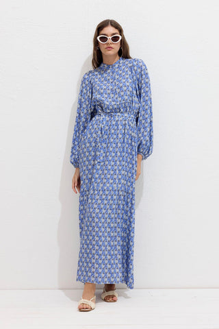 Viscose Balloon Sleeve Dress Symi Blue