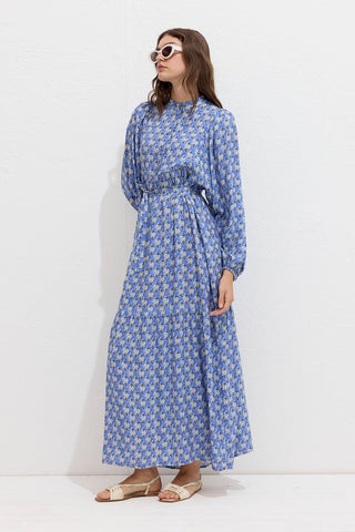 Viscose Balloon Sleeve Dress Symi Blue