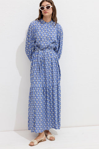 Viscose Balloon Sleeve Dress Symi Blue