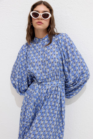 Viscose Balloon Sleeve Dress Symi Blue
