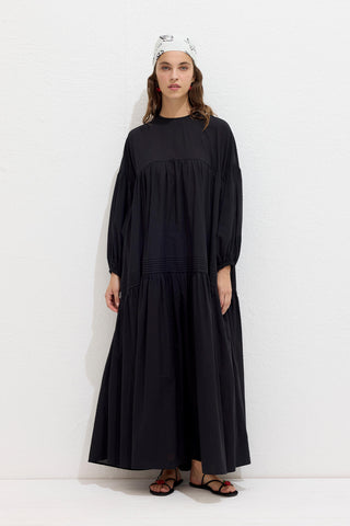 Gathered Oversized Voile Dress Black