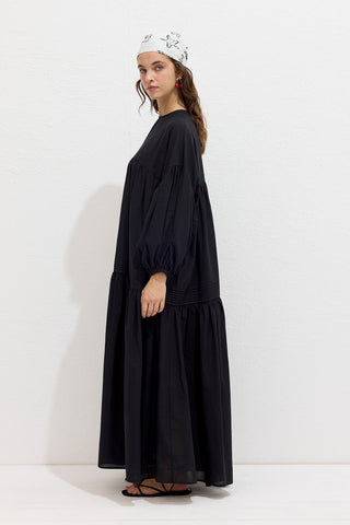 Gathered Oversized Voile Dress Black
