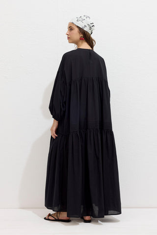 Gathered Oversized Voile Dress Black