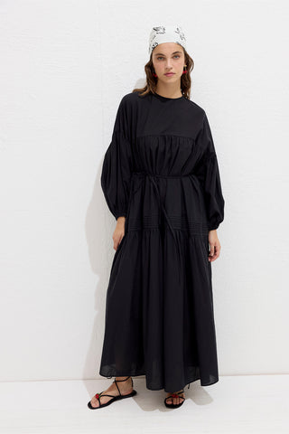 Gathered Oversized Voile Dress Black