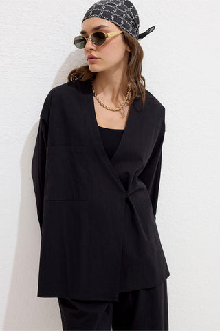 Premium Cotton Kimono Black