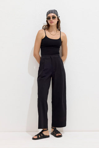 Premium Cotton Pleated Trousers Black