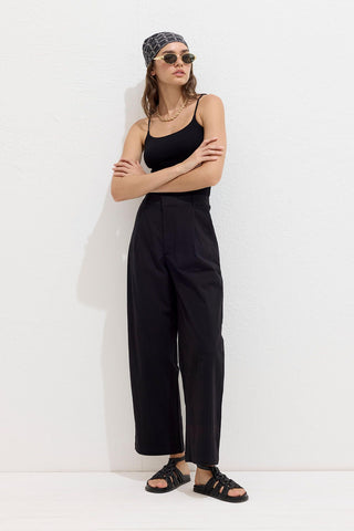 Premium Cotton Pleated Trousers Black