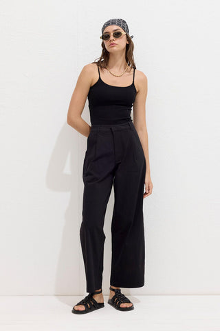 Premium Cotton Pleated Trousers Black