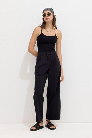 Premium Cotton Pleated Trousers Black