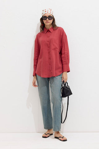 Lightweight Linen Oversized Shirt Red