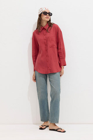 Lightweight Linen Oversized Shirt Red