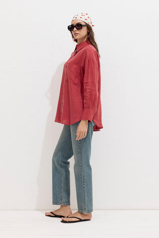 Lightweight Linen Oversized Shirt Red