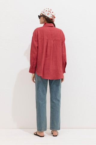 Lightweight Linen Oversized Shirt Red