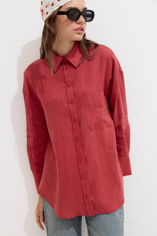 Lightweight Linen Oversized Shirt Red