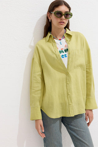 Lightweight Linen Oversized Shirt Soft Yellow