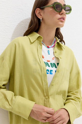 Lightweight Linen Oversized Shirt Soft Yellow