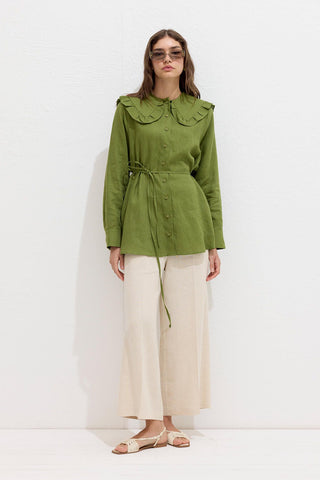 Linen Shirt With Collar Detail Green