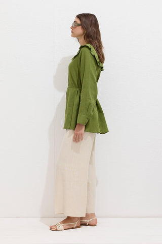 Linen Shirt With Collar Detail Green