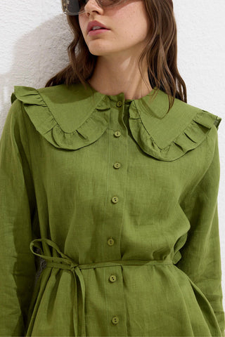 Linen Shirt With Collar Detail Green