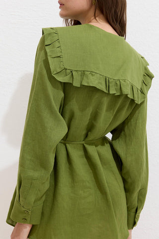 Linen Shirt With Collar Detail Green