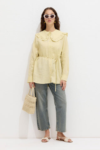 Linen Shirt With Collar Detail Soft Yellow