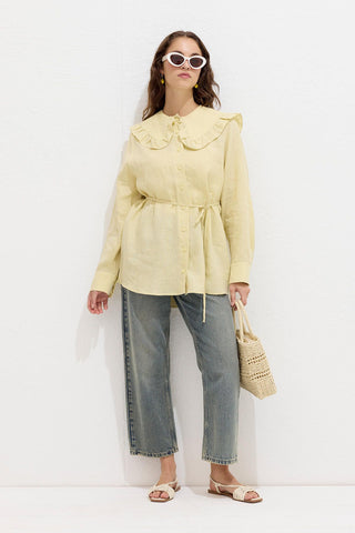 Linen Shirt With Collar Detail Soft Yellow