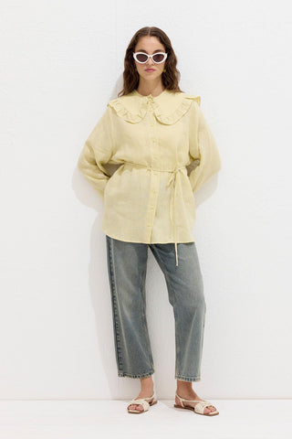 Linen Shirt With Collar Detail Soft Yellow