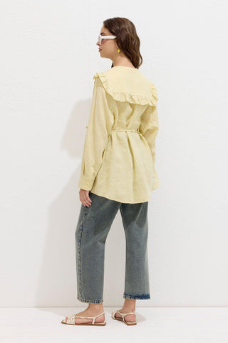 Linen Shirt With Collar Detail Soft Yellow