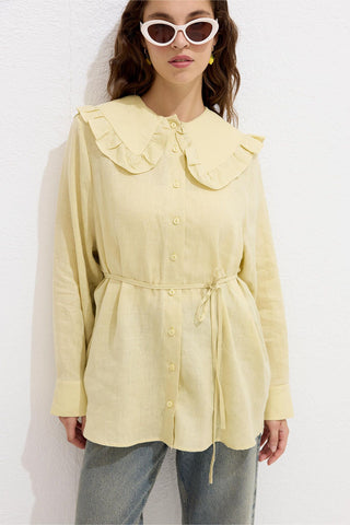 Linen Shirt With Collar Detail Soft Yellow