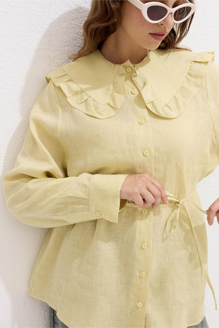 Linen Shirt With Collar Detail Soft Yellow