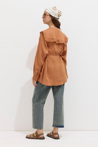 Linen Shirt With Collar Detail Orange